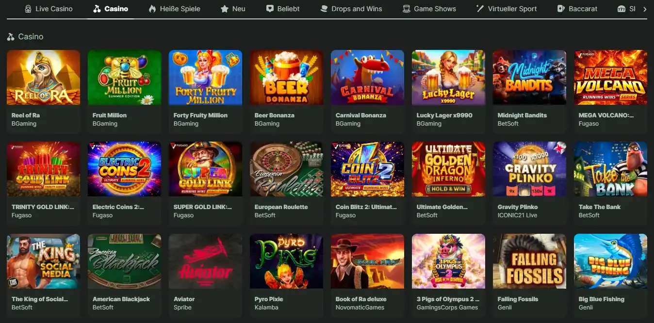 Aktuelle WELTBET Casino-Oberfläche mit sichtbarer Spieleauswahl
